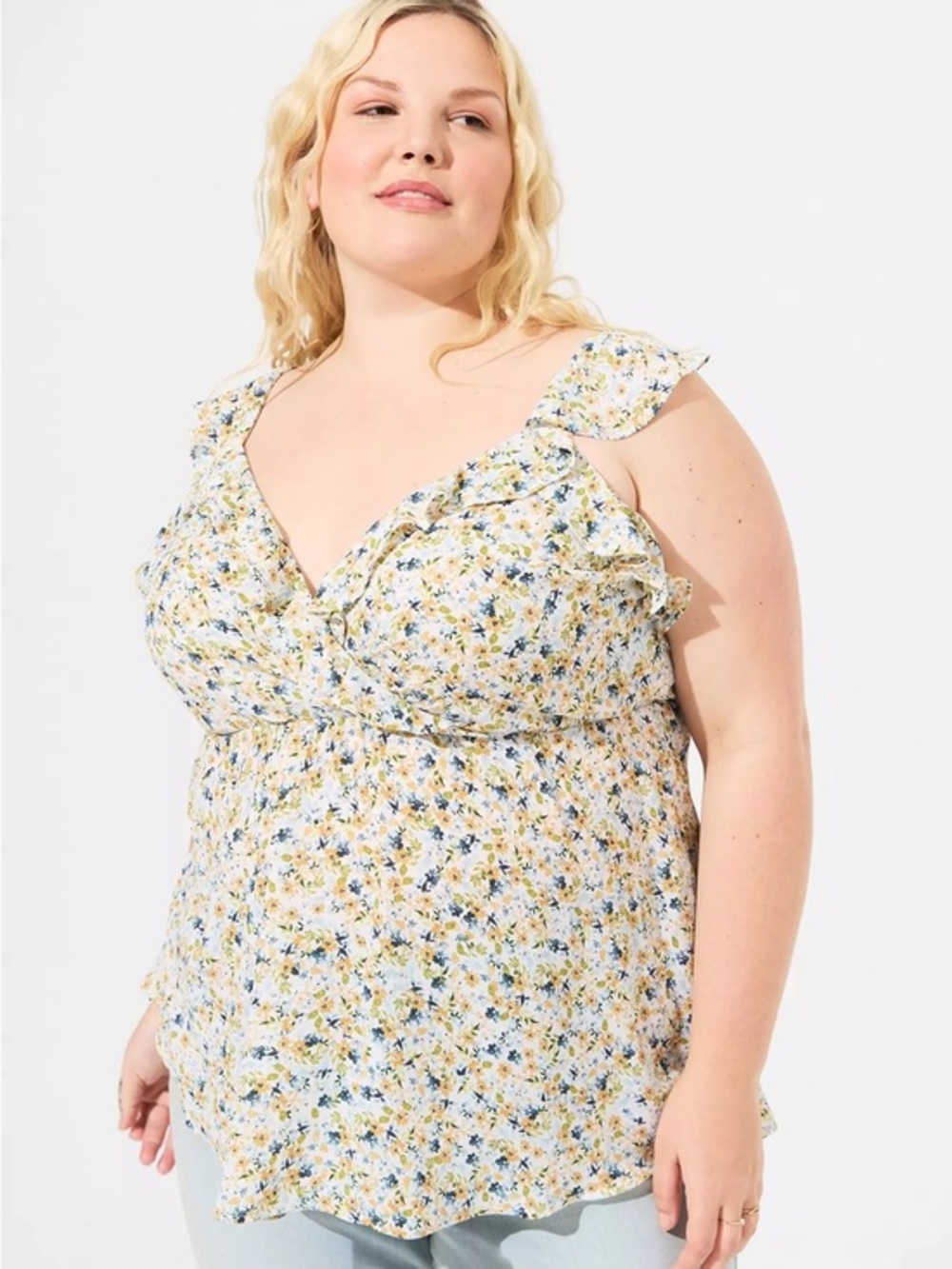 Torrid Peplum Georgette Ruffle Surplice Tank Top Sunshine Ditsy Floral Sz 6X /30